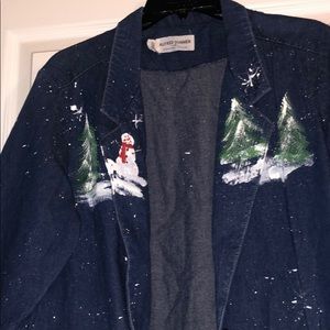 Alfred Dunner Hand Painted Christmas Denim Blazer